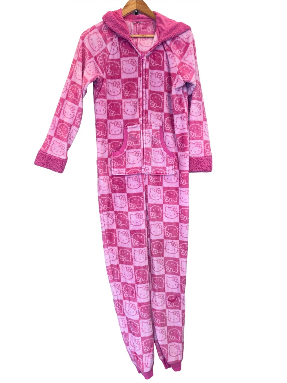 Hello Kitty Pink Plush Onesie Small Hooded Fleece Pajamas Sanrio Y2K Kawaii